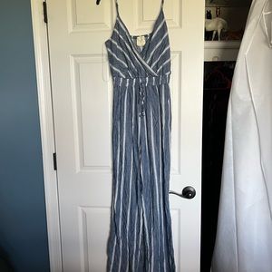 Blue and white striped jumpsuit